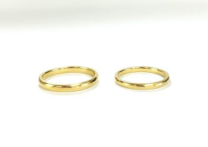 K18 イエローゴールドの甲丸結婚指輪　2㎜〜2.5㎜